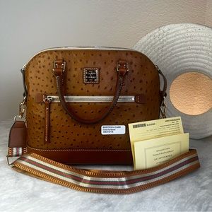 🦆 Dooney & Bourke Ostrich Domed Zip Satchel Purse crossbody + handles